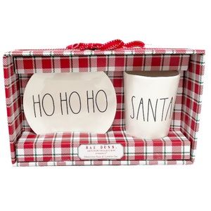 NEW Rae Dunn HO HO HO / SANTA Melamine Plate & Tumbler Gift Set